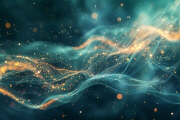 Fototapeta premium Abstract visualization of PM 2.5 particles and water droplets merging, symbolizing rain’s natural cleansing impact on polluted air. The image represents environmental harmony and purification.