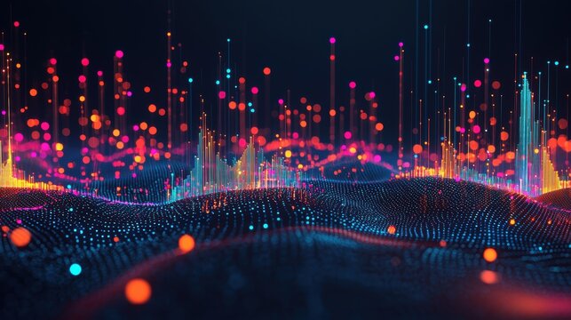 Futuristic 3D Scatter Plot of Technological Innovation and Environmental Sustainability Trends