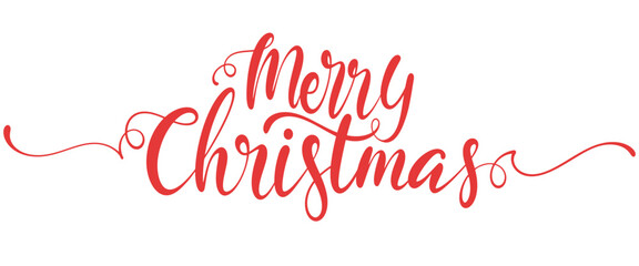 Merry Christmas lettering text calligraphic inscription. Christmas handwritten lettering. Xmas text isolated on transparent for postcard, poster, banner design element.