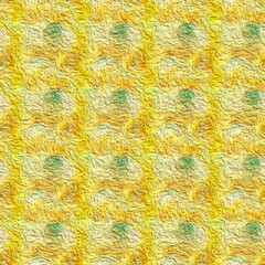 Yellow and green seamless pattern with textured circular shapes and organic earthy tones