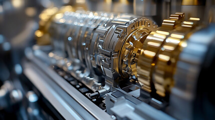 Fototapeta premium Close-up of the intricate mechanism of an automatic car gearbox showcasing gears, precision, and mechanical components working in harmony for smooth gear transitions and efficient vehicle performance