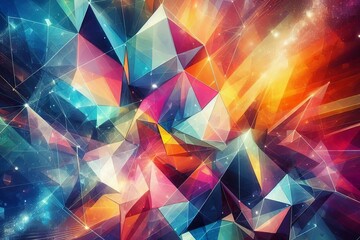 Abstract geometric background with vibrant polygonal shapes and vivid colors, forming a dynamic mosaic pattern