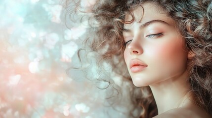 Serene Beauty of a Woman with Curly Hair in Calm Tranquility