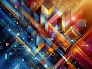 Abstract backdrop with vibrant geometric shapes and lines in a techno style