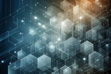 Obraz premium Futuristic geometric hexagonal pattern with transparent layers and a soft glow effect