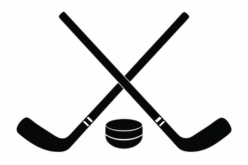Hockey icon, Two Crossed Hockey Sticks With Puck Vector, Hockey Stick Icon