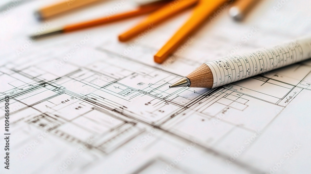 Poster detailed engineering drawings with various tools and instruments