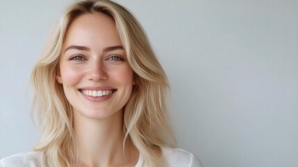Fototapeta premium Smiling Blonde Woman with Fresh Look and Clean Background