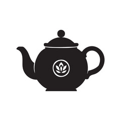Obraz premium Teapot icon, with rose sticker. vector silhouette icon illustration isolated on white background