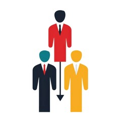 Abstract illustration of three business figures in suits, arranged vertically, highlighting leadership, hierarchy, and teamwork concepts.