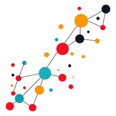 Obraz premium A colorful, abstract illustration featuring interconnected dots and circles, representing concepts like connectivity and data visualization.
