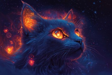 Cosmic Cat Enveloped In Fiery Nebulae