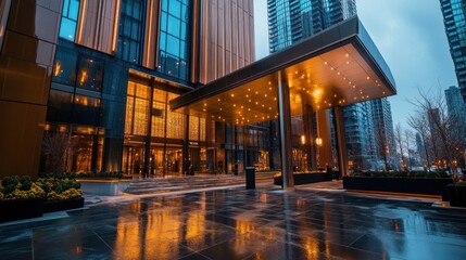 The Luxurious Hotel Entrance at Night