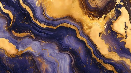 Fototapeta premium Purple and gold marble swirl liquid pattern illustration poster background