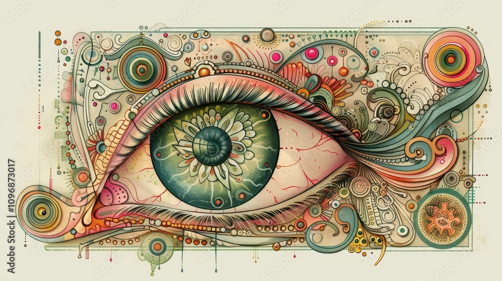 Poster abstract eye design with colorful swirls and patterns for creative display