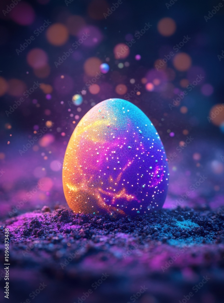 Poster mystical galaxy egg surrounded by colorful light and sparkles, capturing the essence of wonder and i