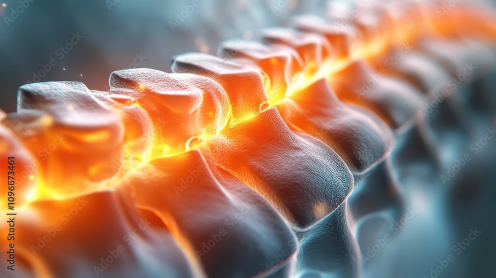 Poster digital render of a spine with glowing elements and abstract effects