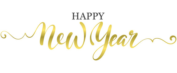 Handwritten textured brush ink lettering of Happy New Year on transparent background. Vector eps