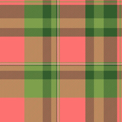 Painting seamless tartan background, intense textile check plaid. Folklore pattern texture fabric vector in green and red colors.