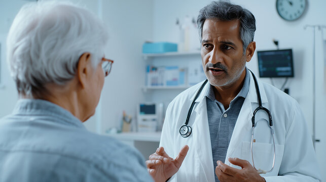 Compassionate Indian Doctor Discussing Health Advice with an Elderly Patient
