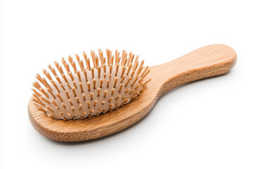 A natural wooden hairbrush, showcasing a simple yet elegant design perfect for daily hair care routines. isolated on white background.
