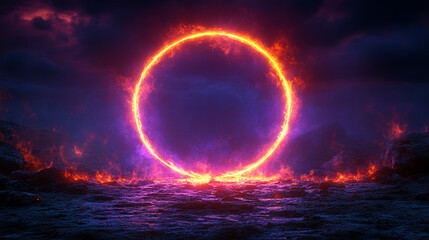 vibrant swirl of purple neon light creating a dynamic abstract pattern on a dark background symbolizing creativity energy and futuristic technology glowing with a captivating light effect