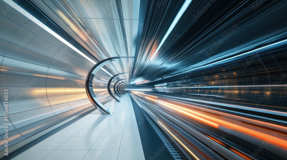 Poster futuristic transportation hub with clean lines and dynamic motion effect