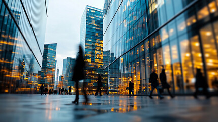 Obraz premium Modern Cityscape with Blurred Figures of People Walking