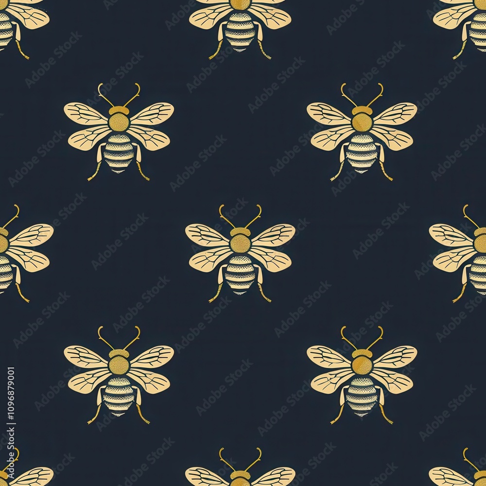 Poster minimal bee pattern seamless design for fabric and textile projects