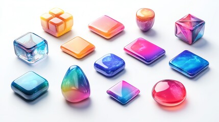 Glossy 3D app icons in various vibrant colors and shapes isolate white background