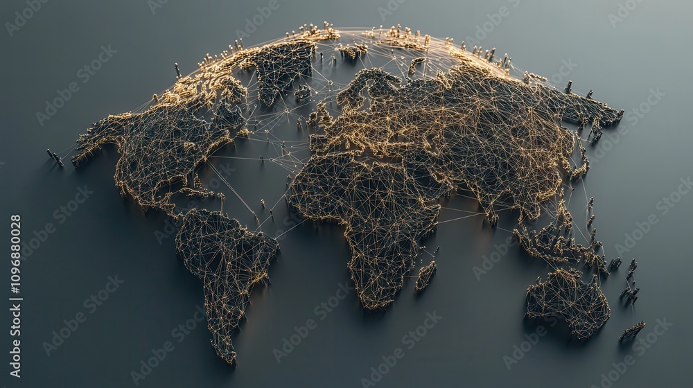 Leinwandbilder A visually striking representation of a world map formed by interconnected figures, symbolizing global unity and connection.