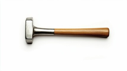 Metal Hammer with Wooden Handle Isolated on White Background