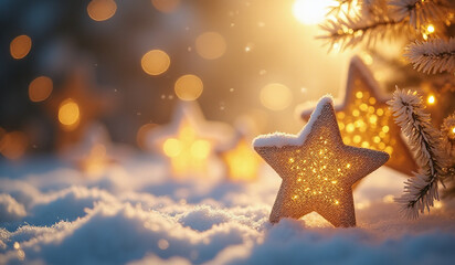 golden silver stars dance across shimmering background evoking festive holiday glamour amidst winter wonderland magic