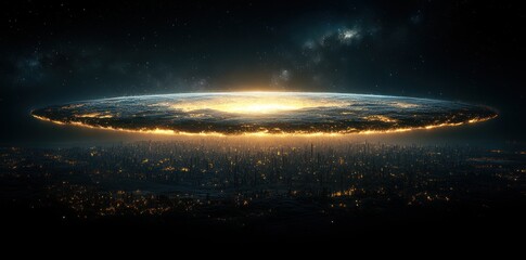 Fototapeta premium Futuristic Cityscape Beneath A Glowing Celestial Body