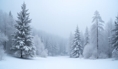 Naklejka premium snowy trees stand frozen serene winter forest landscape