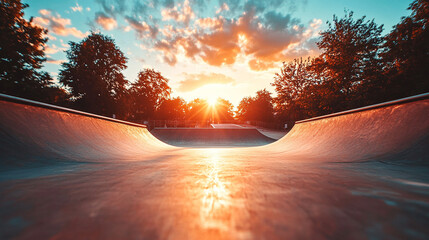 dynamic view of a concrete ramp designed for skateboarders and in-line skaters capturing the thrill of urban sports with a focus on the curvature and rugged texture of the surface