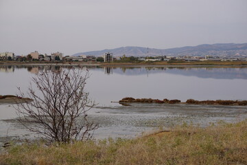 The stunning Kalochori Lagoon in the Axios Delta National Park close to Thessaloniki in Greece in...
