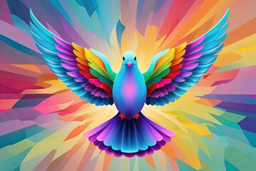 Obraz premium Modern Abstraction: Colorful Dove Symbolizing Spirit of Faith and Belief