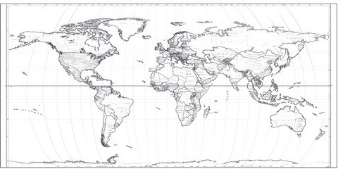 A Detailed Black And White World Map Showing Country Borders