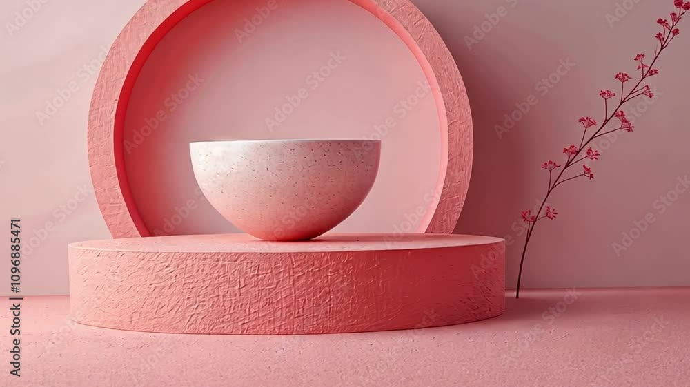 Poster this composition showcases a simple, textured bowl resting on a circular pedestal. the backdrop feat