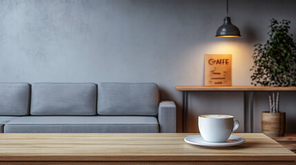 Cozy interior with coffee cup and modern furniture in a serene living space