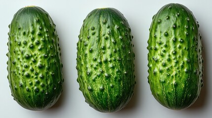 Three Fresh Green Cucumbers on White Background