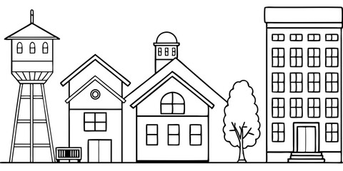 Naklejka premium Line art of cityscape vector illustration 