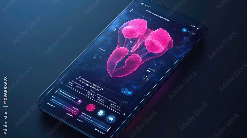 Poster a smartphone displaying a 3d holographic image of a human brain with an interface showing neural net