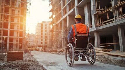 Obraz premium Engineer with Spinal Cord Injury at Construction Site during Sunset