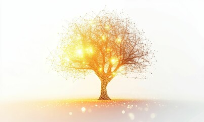 Golden, glowing, network tree, sparkling ground.