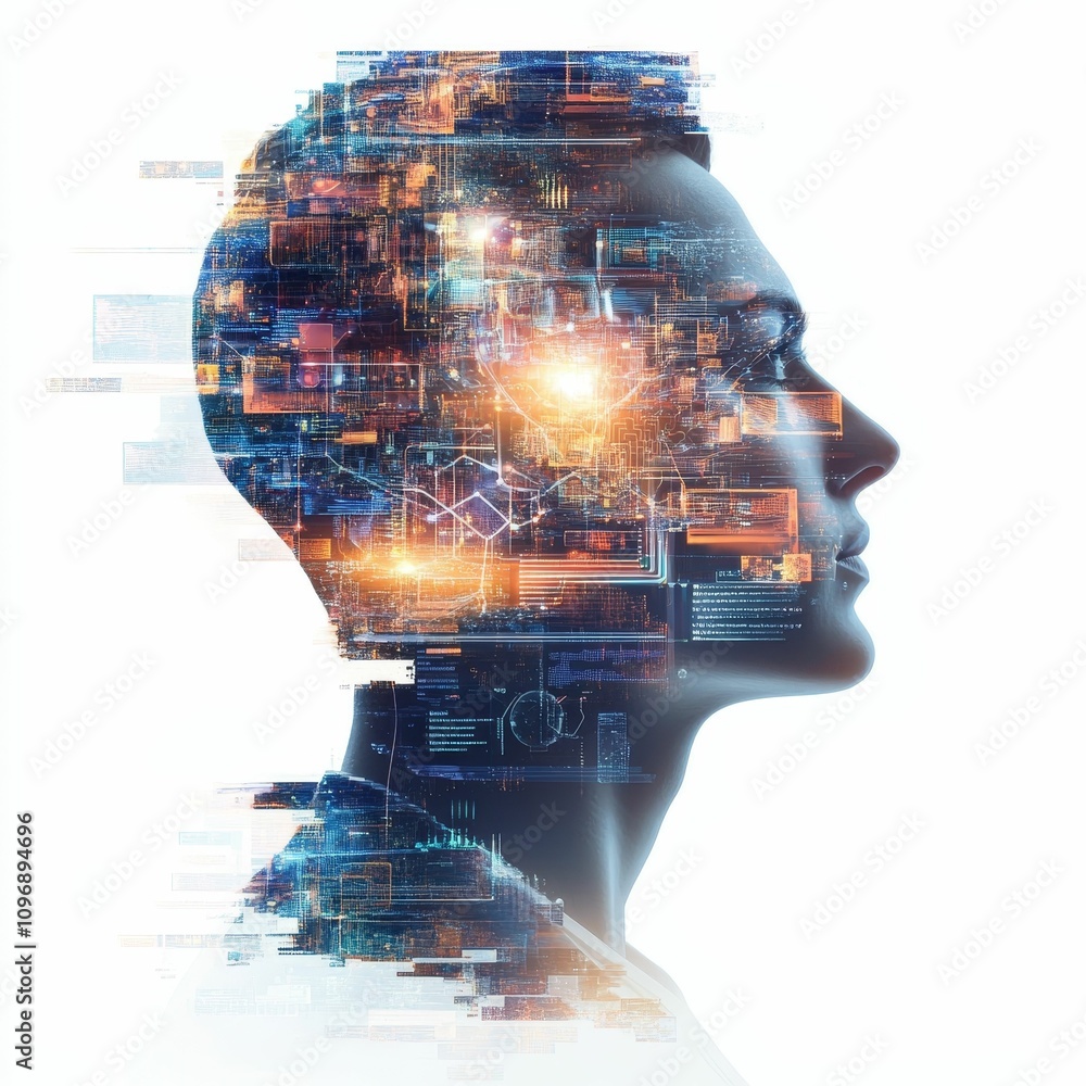 Poster digital data streams inside a person's head.