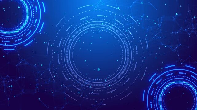 Futuristic digital interface Hud Circle Display circular technology innovation. glowing lines binary digits, advanced computing. Ideal cybersecurity, data virtual reality, modern tech atmosphere 4K 3D