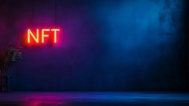 Minimalist neon nft concept on dark background for modern digital art design