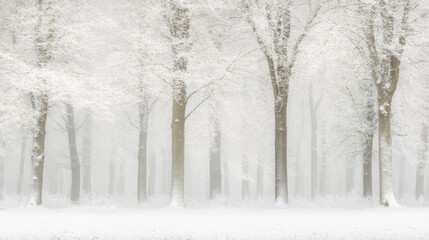 Fototapeta premium Serene winter landscape with minimalist snow-covered trees in tranquil forest scene